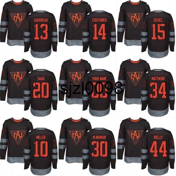 sj98 north america 2016 world cup of hockey jersey 13 johnny gaudreau 14 sean couturier 15 jack eichel 20 saad custom hockey jerseys, Black