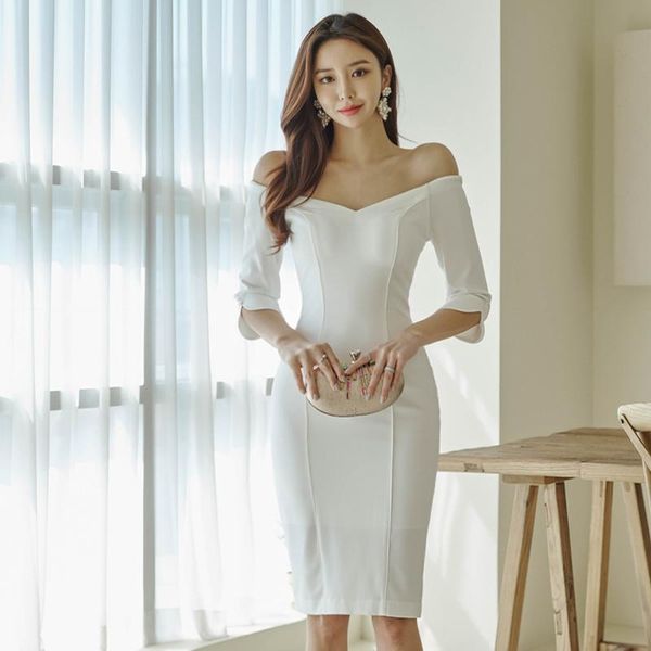 dresses 2023 new fashion party dress elegant white bare shoulder one neck 3/4 sleeve slim bodycon nightclub dress, Black;gray
dresses 2023 new fashion party dress elegant white bare shoulder one neck 3/4 sleeve slim bodycon nightclub dress, Black;gray