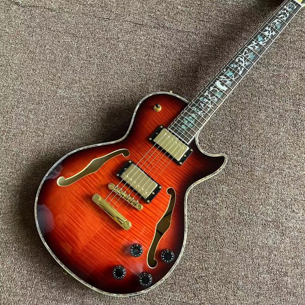 semi-hollow body electric guitar tiger flame maple jazz guitar with abalone flower inlaid fingerboard mahogany body
semi-hollow body electric guitar tiger flame maple jazz guitar with abalone flower inlaid fingerboard mahogany body