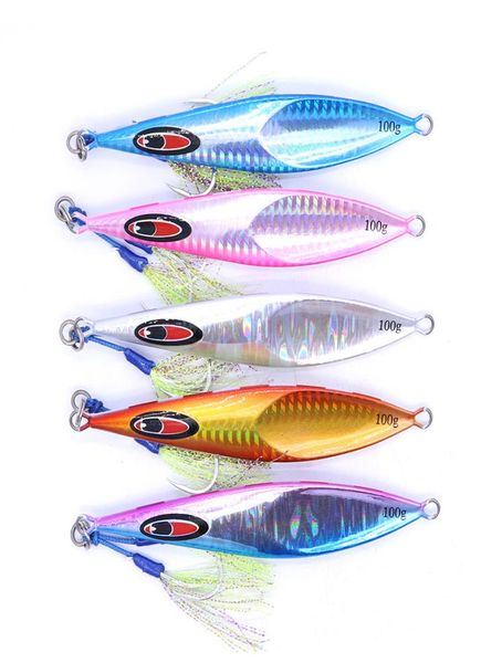 castfun metal jigs rector jig 60g 80g 100g 160g 210g 5pcslot artificial bait glow slow pitch jigging lure with fishing hook 201033261027