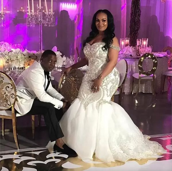 plus size off the shoulder mermaid wedding dresses sweetheart bling beaded appliques sequined bridal gown backless tulle bride dress, White
plus size off the shoulder mermaid wedding dresses sweetheart bling beaded appliques sequined bridal gown backless tulle bride dress, White