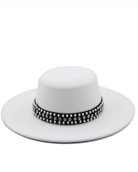 large wide brim faux wool pork pie boater flat fedora hat with rivet pearls black white party panama trilby cowboy cap5660404, Blue;gray
large wide brim faux wool pork pie boater flat fedora hat with rivet pearls black white party panama trilby cowboy cap5660404, Blue;gray