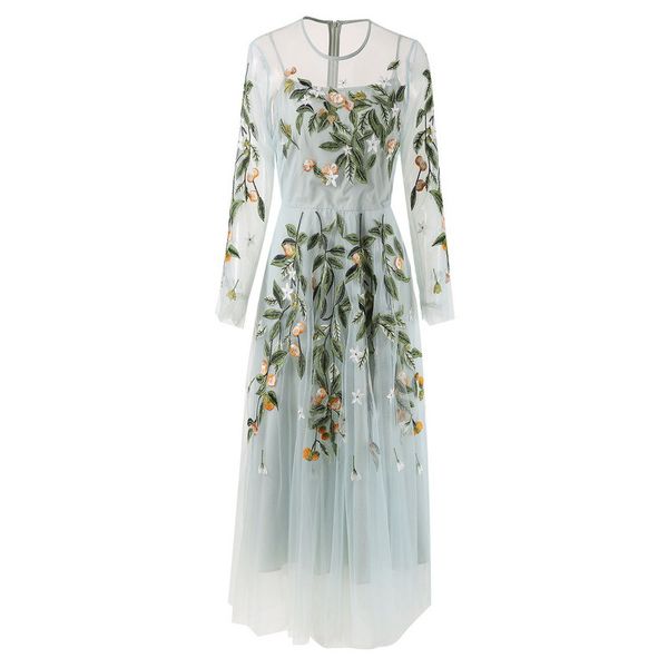 european and american women's clothes 2023 summer new round neck long sleeve net yarn embroidered green fashion pleated dress, Black;gray
european and american women's clothes 2023 summer new round neck long sleeve net yarn embroidered green fashion pleated dress, Black;gray