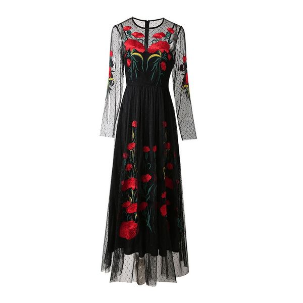 european and american women's clothes 2023 summer new round neck carnations with long - sleeved mesh embroidery pleated dress, Black;gray
european and american women's clothes 2023 summer new round neck carnations with long - sleeved mesh embroidery pleated dress, Black;gray