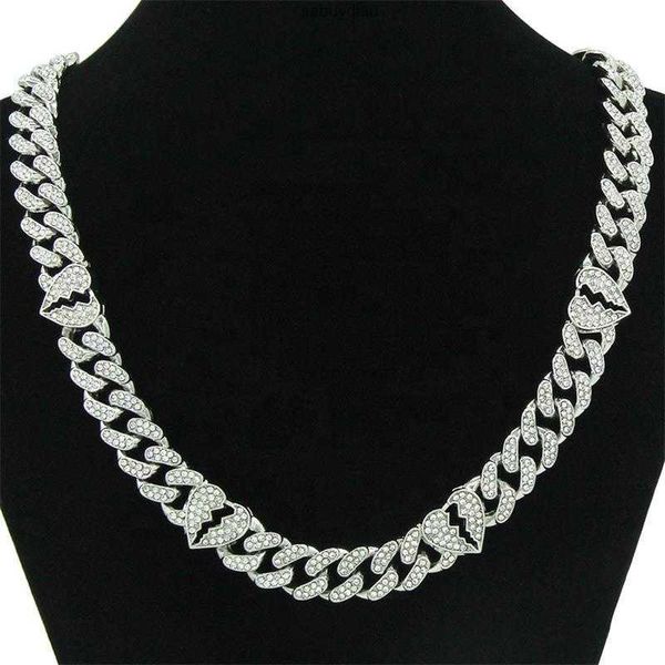 new style alloy and full diamond hip hop 13mm width heartbroken cuban chain necklace, Silver
new style alloy and full diamond hip hop 13mm width heartbroken cuban chain necklace, Silver