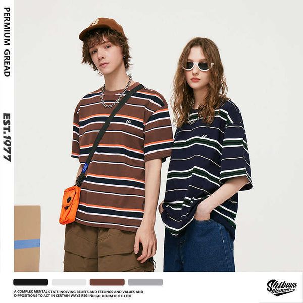 couple striped t-shirt new summer fashion brand short sleeve men's loose cotton t-shirt, White;black
couple striped t-shirt new summer fashion brand short sleeve men's loose cotton t-shirt, White;black