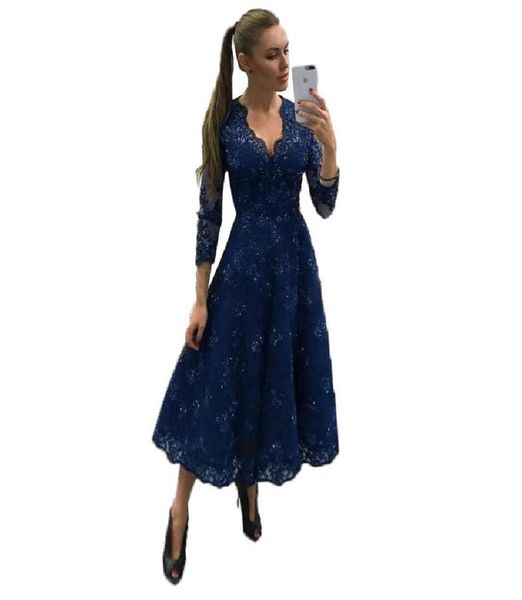 2020 modest navy blue tea length prom dress 34 long sleeves v neck a line sequin lace evening party pageant gowns formal dr6728806, Black;red
2020 modest navy blue tea length prom dress 34 long sleeves v neck a line sequin lace evening party pageant gowns formal dr6728806, Black;red