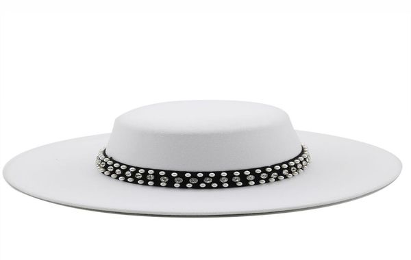 large wide brim faux wool pork pie boater flat fedora hat with rivet pearls black white party panama trilby cowboy cap5059814, Blue;gray
large wide brim faux wool pork pie boater flat fedora hat with rivet pearls black white party panama trilby cowboy cap5059814, Blue;gray