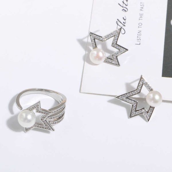 original new fashion tiffay geometry quadrangle star freshwater pearl set women's cool style earring ring of two, Silver
original new fashion tiffay geometry quadrangle star freshwater pearl set women's cool style earring ring of two, Silver