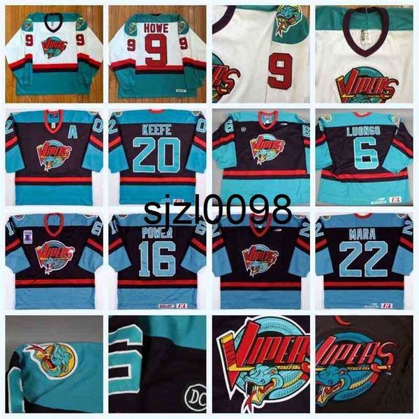 sj98 detroit vipers 6 chris luongo 9 gordie howe 25 dan kesa 22 paul mara 16 chad power shannon finn 1997 turner cup championship jersey, Black
sj98 detroit vipers 6 chris luongo 9 gordie howe 25 dan kesa 22 paul mara 16 chad power shannon finn 1997 turner cup championship jersey, Black