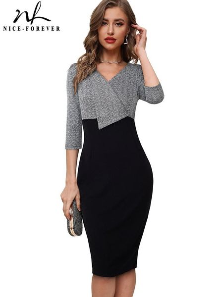 dresses niceforever autumn women chic contrast color patchwork dresses formal business office elegant vintage bodycon dress b790, Black;gray
dresses niceforever autumn women chic contrast color patchwork dresses formal business office elegant vintage bodycon dress b790, Black;gray