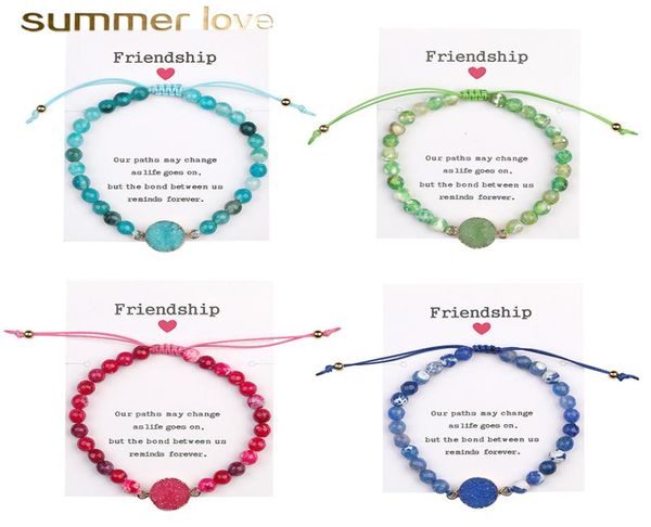 natural stone bead women charm bracelet handmade adjustable agate beads braided rope bracelets with friendship card jewelry friend4737652, Black