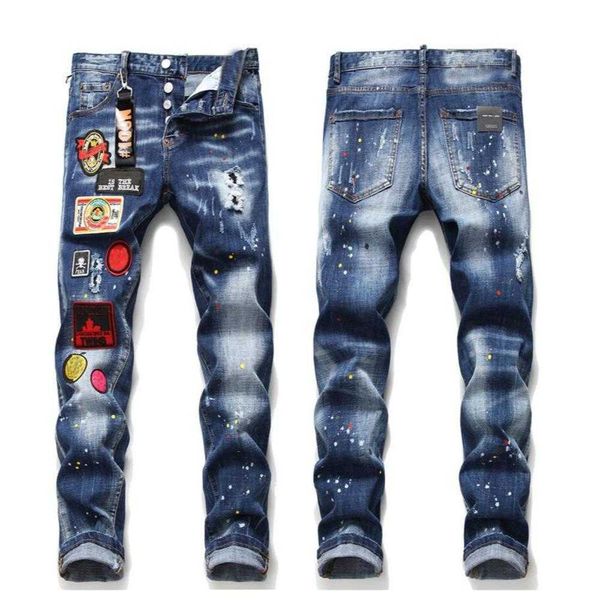 men more badge slim fit jeans straight leg washed fashion designer painted biker men's denim pants trousers big size 112, Blue
men more badge slim fit jeans straight leg washed fashion designer painted biker men's denim pants trousers big size 112, Blue