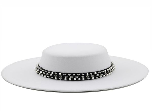 large wide brim faux wool pork pie boater flat fedora hat with rivet pearls black white party panama trilby cowboy cap5548593, Blue;gray
large wide brim faux wool pork pie boater flat fedora hat with rivet pearls black white party panama trilby cowboy cap5548593, Blue;gray