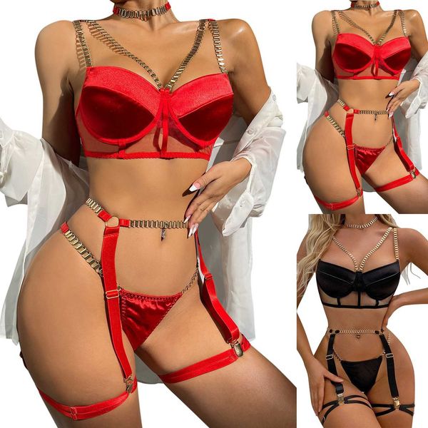set erotic lingerie bra garter three piece suit metal chain temptation underwear porno costumes clothes exotic sets lenceria j230603, Red;black
set erotic lingerie bra garter three piece suit metal chain temptation underwear porno costumes clothes exotic sets lenceria j230603, Red;black