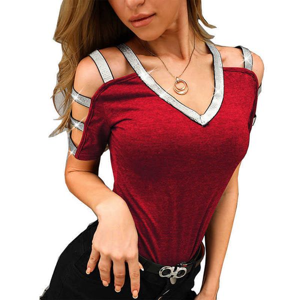 american european and women's clothing style offshoulder vneck shortsleeved tshirtuwu, White
american european and women's clothing style offshoulder vneck shortsleeved tshirtuwu, White