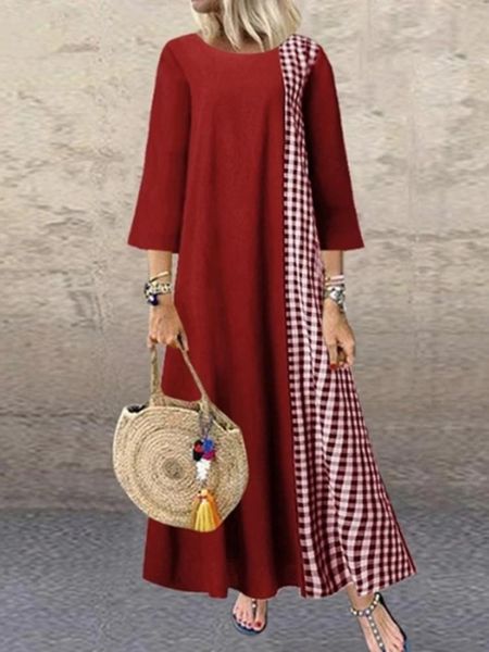 dresses spring summer new loose plaid patchwork women's dress middle sleeve round neck llong dresses fashion casual women clothing robe, Black;gray
dresses spring summer new loose plaid patchwork women's dress middle sleeve round neck llong dresses fashion casual women clothing robe, Black;gray