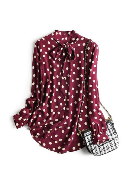 polos silk ribbon shirt women's design light mature wave dot printed mulberry silk simple long sleeve women's shirt, White
polos silk ribbon shirt women's design light mature wave dot printed mulberry silk simple long sleeve women's shirt, White