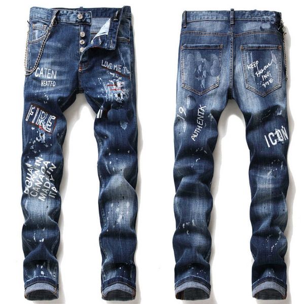 men more badge slim fit jeans straight leg washed fashion designer painted biker men's denim pants trousers big size111, Blue
men more badge slim fit jeans straight leg washed fashion designer painted biker men's denim pants trousers big size111, Blue