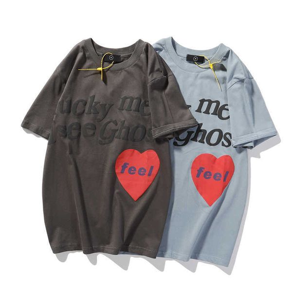 love printed foam letter worn short sleeve t-shirt, White;black
