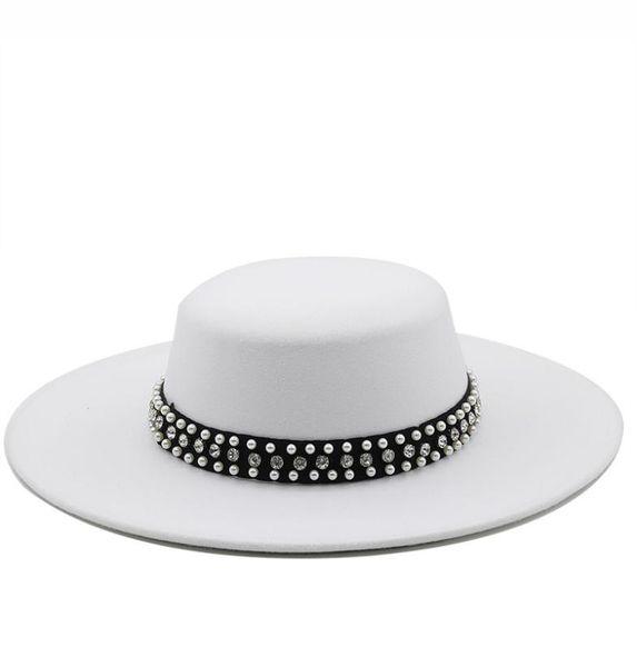 large wide brim faux wool pork pie boater flat fedora hat with rivet pearls black white party panama trilby cowboy cap6857104, Blue;gray
large wide brim faux wool pork pie boater flat fedora hat with rivet pearls black white party panama trilby cowboy cap6857104, Blue;gray