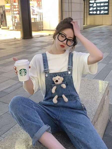 jeans bear denim suspender pants for women spring/summer cute japanese style slimming woman jeans, Blue
jeans bear denim suspender pants for women spring/summer cute japanese style slimming woman jeans, Blue
