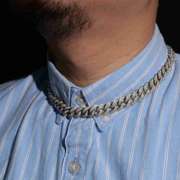 cuban style necklace hip-hop rapper must-have melees prong setting technology decoration of performance clothing, Silver
cuban style necklace hip-hop rapper must-have melees prong setting technology decoration of performance clothing, Silver