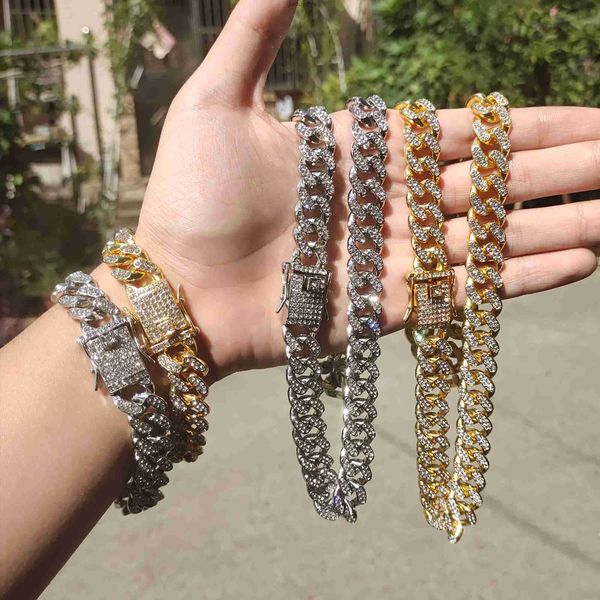 full iced out 13mm rhinestone jewelry miami cuban link chain necklace, Silver 
full iced out 13mm rhinestone jewelry miami cuban link chain necklace, Silver