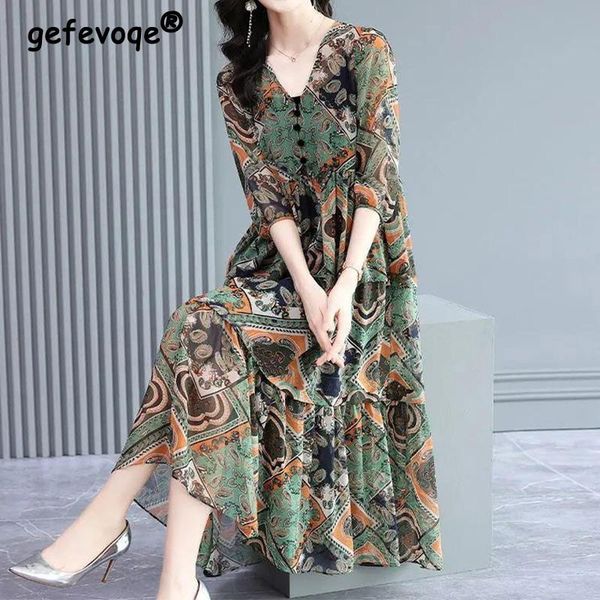 dresses vintage elegant floral printing button chiffon dresses summer 2022 half sleeve vneck loose pullover midi dress ladies clothing, Black;gray
dresses vintage elegant floral printing button chiffon dresses summer 2022 half sleeve vneck loose pullover midi dress ladies clothing, Black;gray
