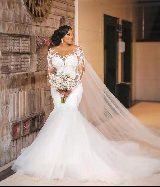 plus size mermaid wedding dress arabic aso ebi sheer neck bride dress long sleeves bridal gowns dresses african arabic charming train formal, White
plus size mermaid wedding dress arabic aso ebi sheer neck bride dress long sleeves bridal gowns dresses african arabic charming train formal, White