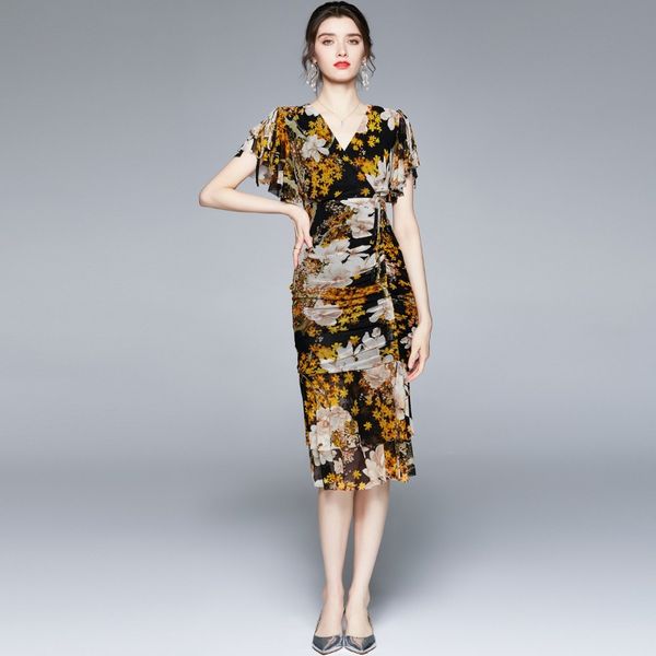 2023 summer new arrival: women's yellow floral print dress - basic & casual dresses, v-neckline, short flare sleeves, lotus leaf skirt, Black;gray
2023 summer new arrival: women's yellow floral print dress - basic & casual dresses, v-neckline, short flare sleeves, lotus leaf skirt, Black;gray