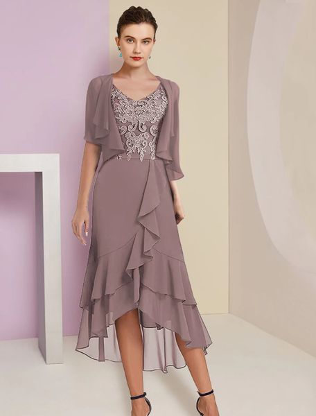 two piece a-line mother of the bride dress 2023 wrap included elegant high low v neck chiffon lace dusk wedding guest party gowns, Black;red
two piece a-line mother of the bride dress 2023 wrap included elegant high low v neck chiffon lace dusk wedding guest party gowns, Black;red