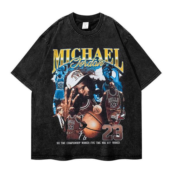 hip hop style player print wash old short sleeve t-shirt men's and women's high street half sleeve, White;black
hip hop style player print wash old short sleeve t-shirt men's and women's high street half sleeve, White;black