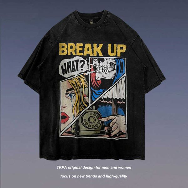 tkpa street cartoon printing wash worn short sleeved t-shirts men and women high street china-chic brand, White;black
tkpa street cartoon printing wash worn short sleeved t-shirts men and women high street china-chic brand, White;black