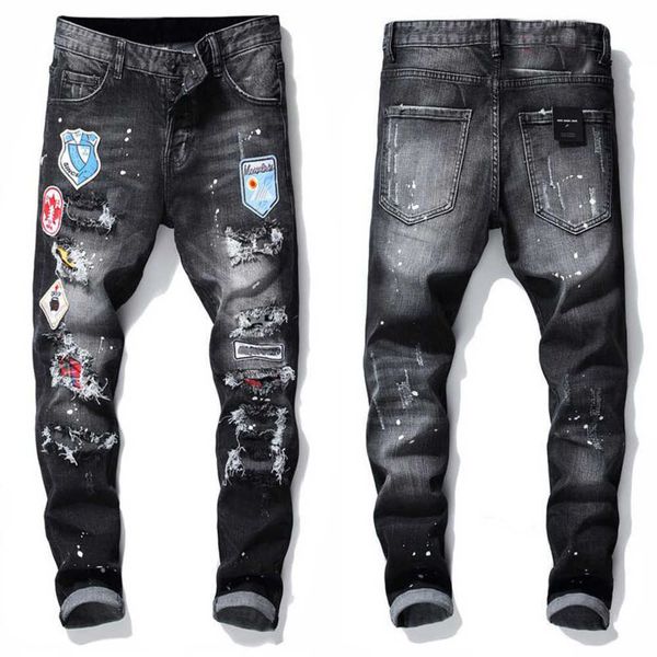 men more badge slim fit jeans straight leg washed fashion designer painted biker men's denim pants trousers big size124, Blue
men more badge slim fit jeans straight leg washed fashion designer painted biker men's denim pants trousers big size124, Blue