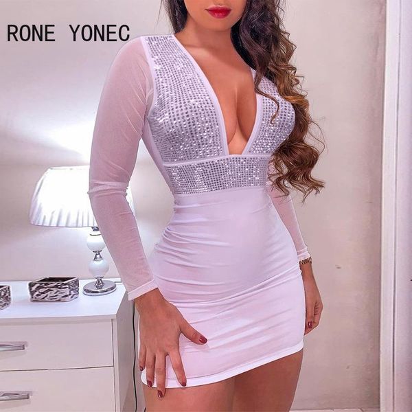 dresses women solid deep v neck rhinestone long sleeves mesh patchwork bodycon mini party white dresses, Black;gray
dresses women solid deep v neck rhinestone long sleeves mesh patchwork bodycon mini party white dresses, Black;gray
