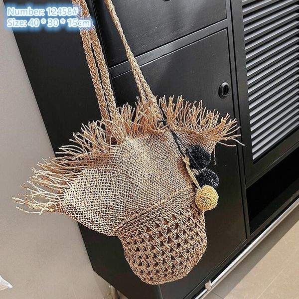 Factory wholesale ladies shoulder bags 2 colors summer travel holiday straw beach bag hat fashion handbag personalized hair ball pendant woven handbags, Khaki-12458#
Factory wholesale ladies shoulder bags 2 colors summer travel holiday straw beach bag hat fashion handbag personalized hair ball pendant woven handbags, Khaki-12458#