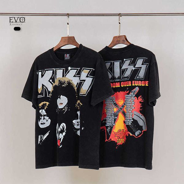 kiss rock band's old high street wash short sleeve men's and women's loose t-shirt fashion, White;black
kiss rock band's old high street wash short sleeve men's and women's loose t-shirt fashion, White;black