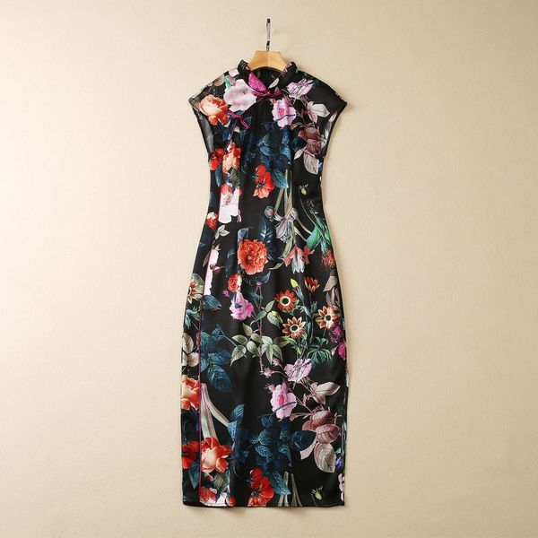 european and american women's clothes 2023 summer new stand collar sleeveless button fashion floral printed cheongsam dress, Black;gray
european and american women's clothes 2023 summer new stand collar sleeveless button fashion floral printed cheongsam dress, Black;gray