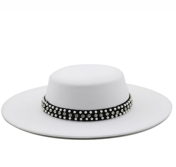 large wide brim faux wool pork pie boater flat fedora hat with rivet pearls black white party panama trilby cowboy cap2604772, Blue;gray
large wide brim faux wool pork pie boater flat fedora hat with rivet pearls black white party panama trilby cowboy cap2604772, Blue;gray
