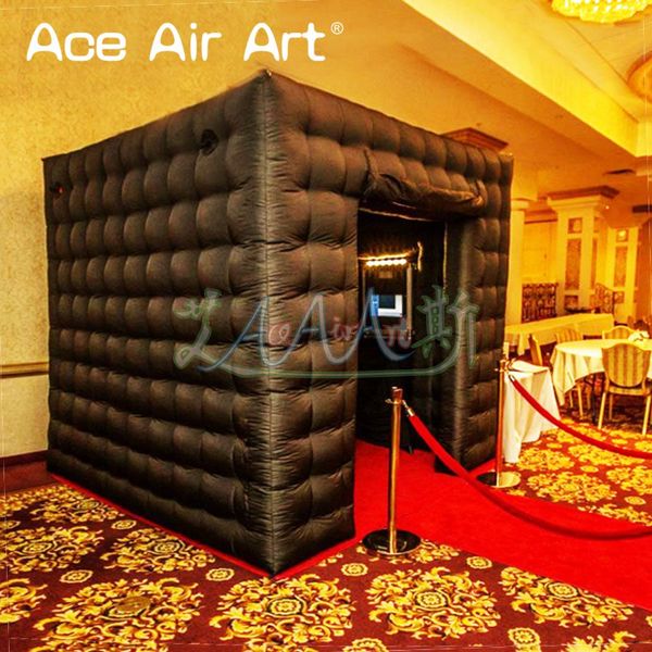 Image of 2.4m L X2.4m W X 2.4mH (8x8x8ft) New Arrived Full Black Inflatable Photo Booth Enclosure Foto Cabinet Photo Selfie Room With Curtains Without Lights
