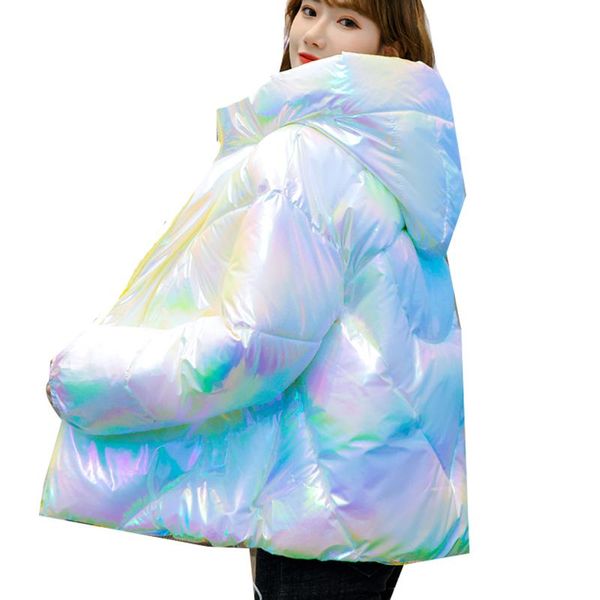 leather 2021 bright face colorful holographic winter parka wash cotton down hooded jacket short laser thick warm bread coat, Black
leather 2021 bright face colorful holographic winter parka wash cotton down hooded jacket short laser thick warm bread coat, Black