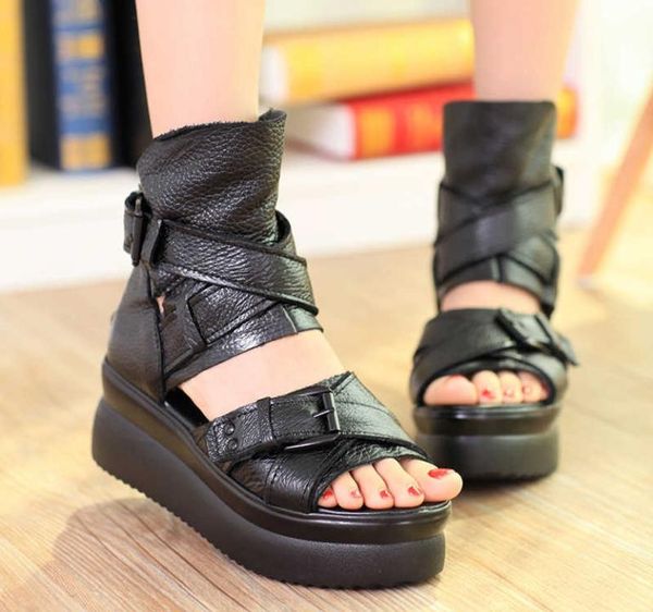 women sandals gladiator genuine leather buckle strap rivet platform high bottom flats heel ladies shoes sandalias mujer 1102w cy207527000, Black
women sandals gladiator genuine leather buckle strap rivet platform high bottom flats heel ladies shoes sandalias mujer 1102w cy207527000, Black