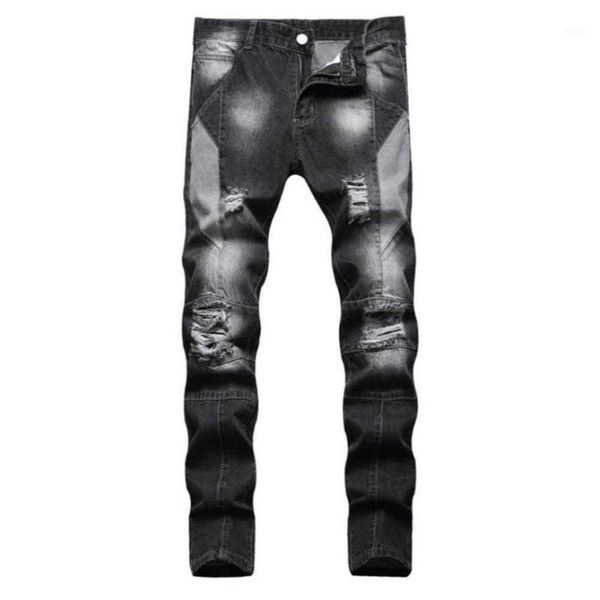 men039s jeans men patchwork holes ripped denim trendy gray black spliced cotton pants middle waist, Blue
men039s jeans men patchwork holes ripped denim trendy gray black spliced cotton pants middle waist, Blue