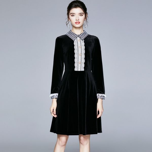 premium women's velvet dress - basic & casual dresses - long sleeve, lapel neck, single-row buckle - spring new arrival, a-line silhoue, Black;gray
premium women's velvet dress - basic & casual dresses - long sleeve, lapel neck, single-row buckle - spring new arrival, a-line silhoue, Black;gray