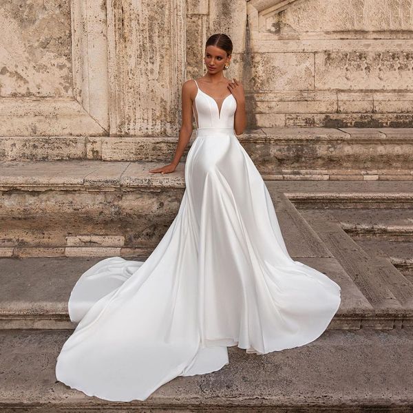 simple modern v-neck wedding dress 2023 backless satin princess bride dresses bridal gowns back bow vestido de noiva, White
simple modern v-neck wedding dress 2023 backless satin princess bride dresses bridal gowns back bow vestido de noiva, White