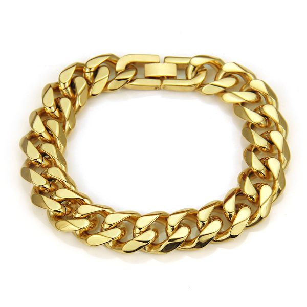 men's 14k gold plated stainless steel smooth face bracelet hiphop miami cuban chain double button bracelet, Black
men's 14k gold plated stainless steel smooth face bracelet hiphop miami cuban chain double button bracelet, Black
