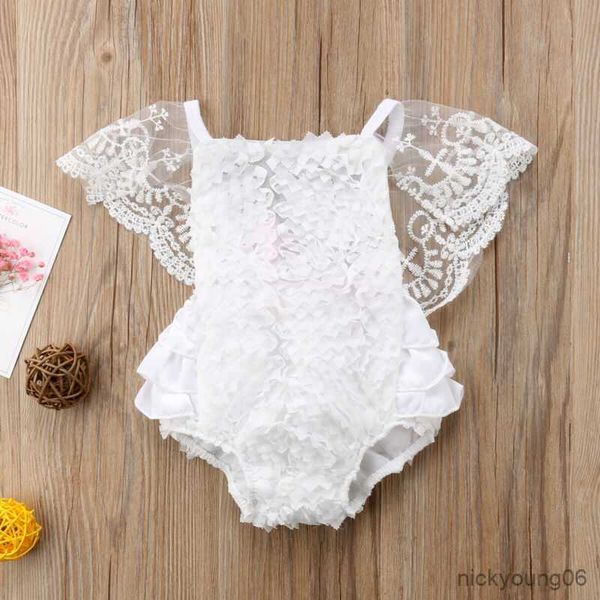 clothing sets baby girls lace floral cake bodysuit romper jumpsuit backless sunsuit outfits set, White