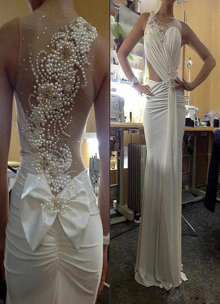 robe de mariage sheer neck beaded pearls back sheath wedding gowns spandex elegant bridal dresses with big bow vestido de noiva cu7319000, White
robe de mariage sheer neck beaded pearls back sheath wedding gowns spandex elegant bridal dresses with big bow vestido de noiva cu7319000, White