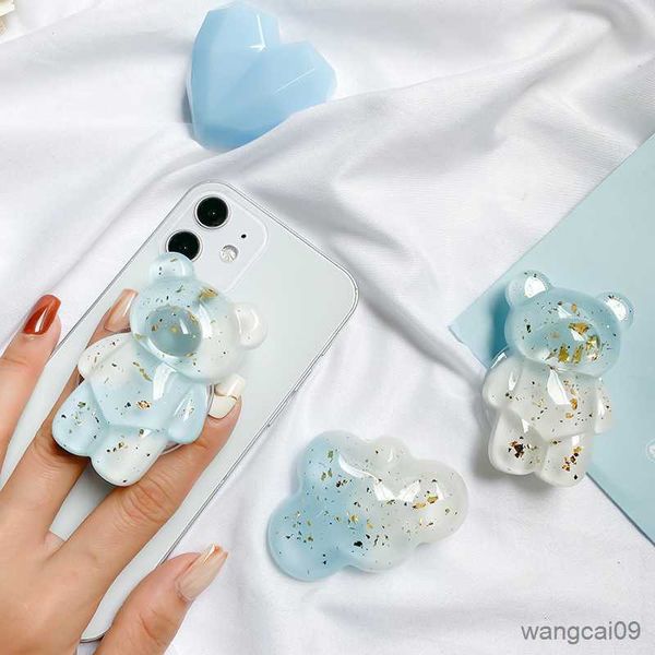 Image of Cell Phone Mounts Holders Blue Gold Bear Gradient Blue White Mobile Phone Grip For Cell Phone Holder R230605